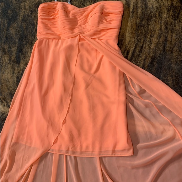 David’s bridal new with tag size 12 strapless chiffon high low dress coral color - Picture 5 of 10